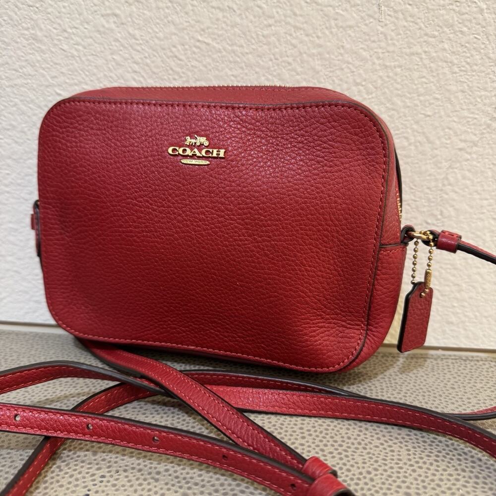 Coach Red Pebbled Leather Top Zip Cross Body Shoulder Purse Bag Small Crossbody